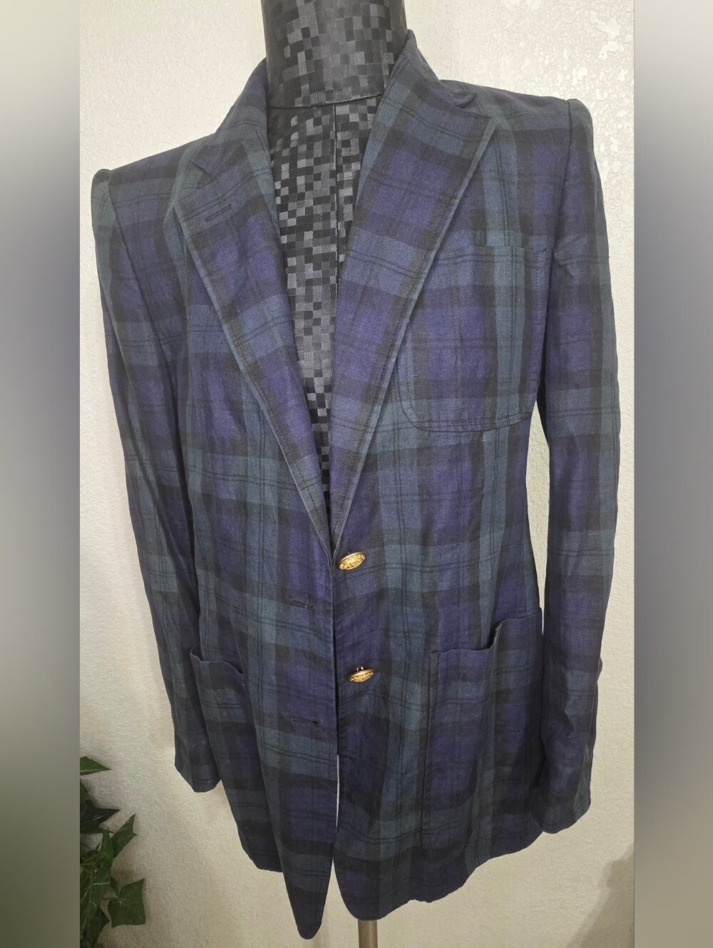 Lauren Ralph Lauren Navy & Green Plaid Single-Breasted Blazer